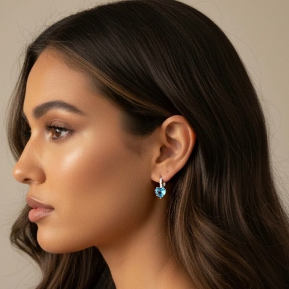 Sky Blue & Clear White Natural Topaz Dangle Earrings on 925 Silver - Picture 4 of 7